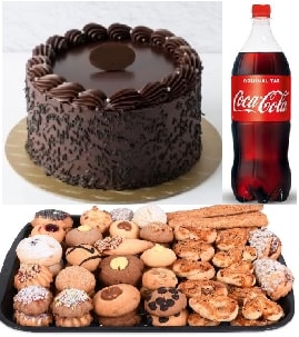 Taze Çikolatalı Yaş Pasta 1 Kg Karışık Kuru Pasta ve 1 Lt Kola